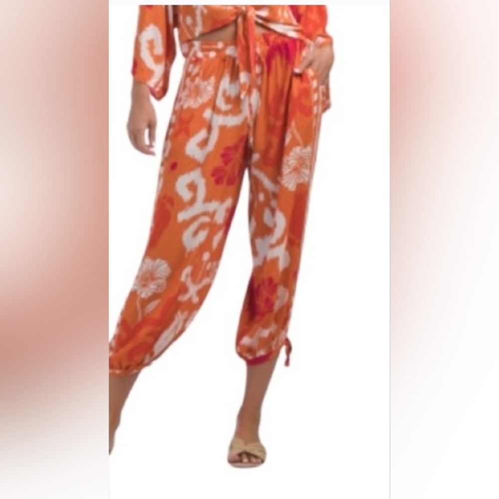 New Rachel Zoe Orange Floral Cropped Pants Size XS